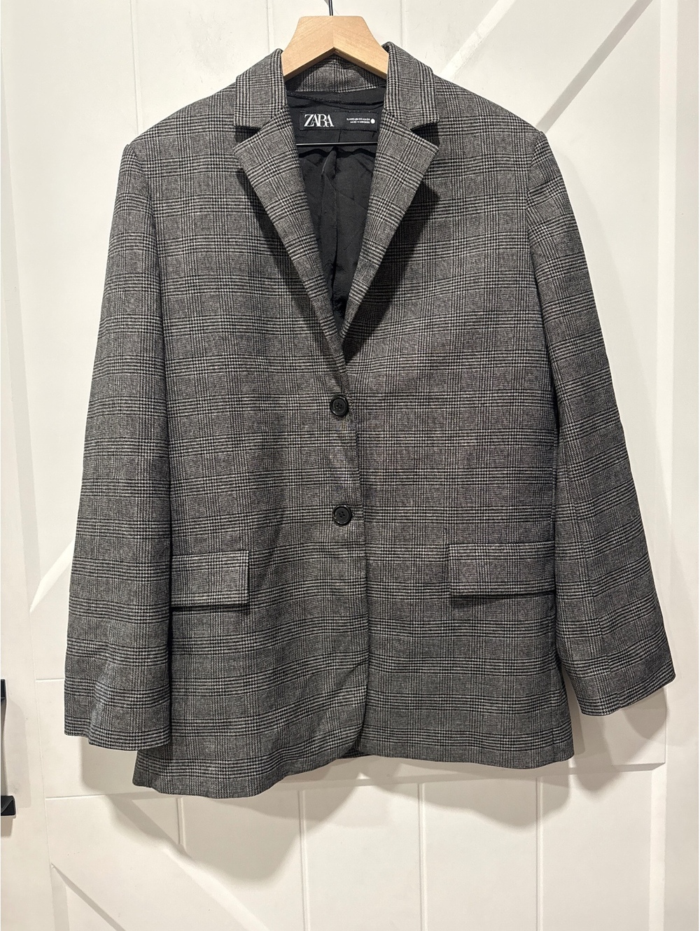 Zara Women's Gray Checked Blazer Jacket Size XS Made in Morocco